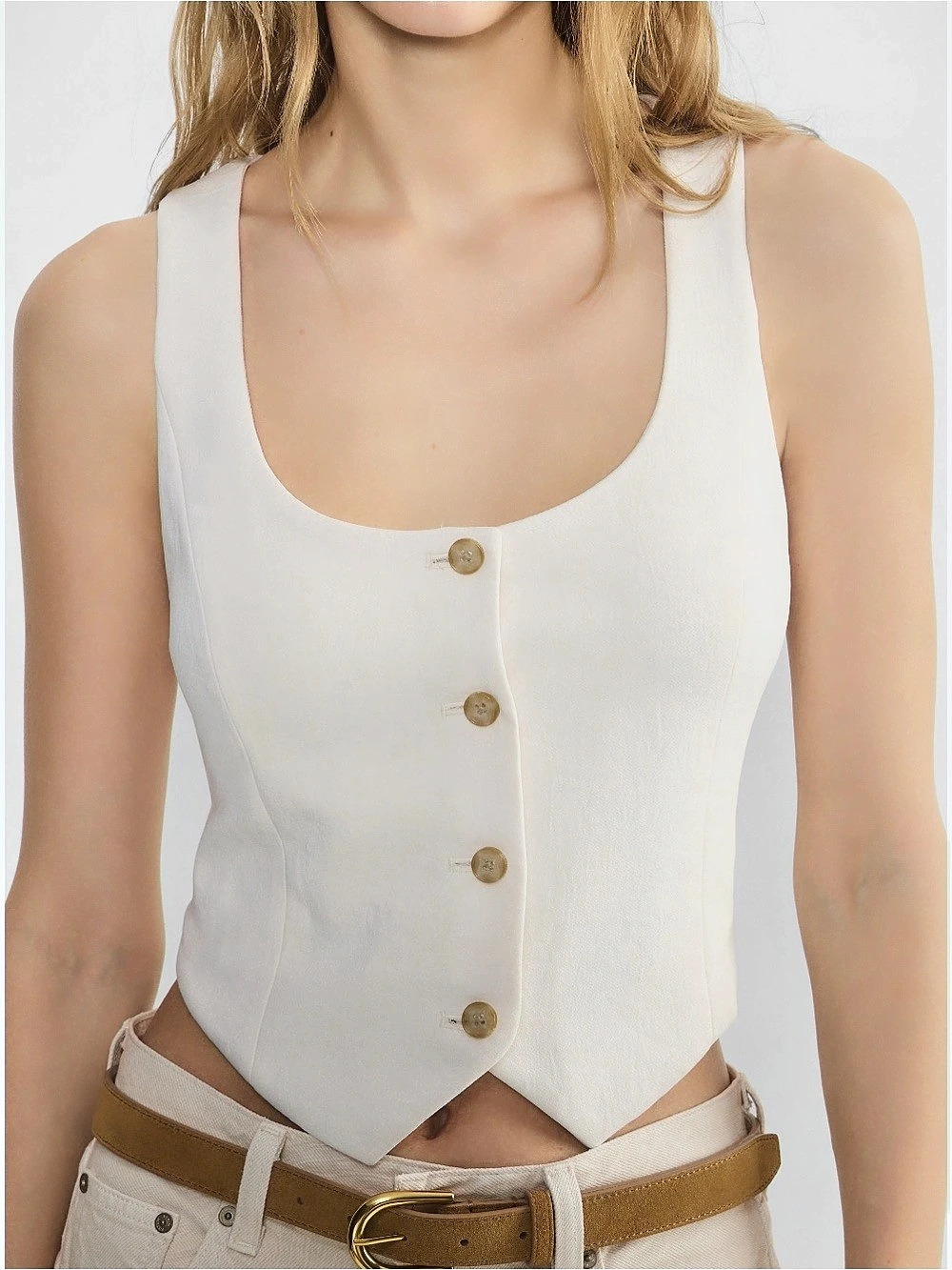 Wilfred Rocco Vest Button-Front Cropped Vest White Size 2